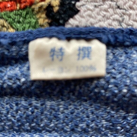 Vintage stretchy silk sumo wrestler stretch scarf kerchief large blue red cream - Picture 13 of 13